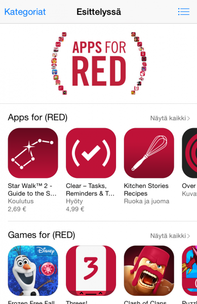 Applen Product (RED) -kampanja App Storessa
