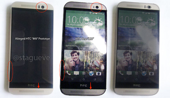 Vuotokuvassa väitetty HTC One (M9) vasemmalla, keskellä edeltäjänsä One (M8)