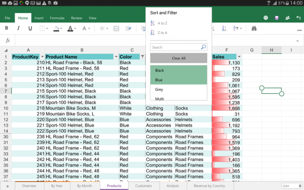 Microsoft Excel Android-tabletissa