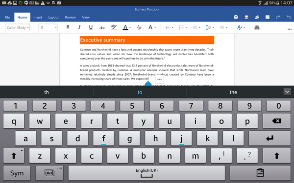 Microsoft Word Android-tabletissa