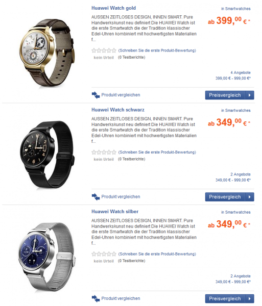 Saksassa nähdyt Huawei Watch -hinnat