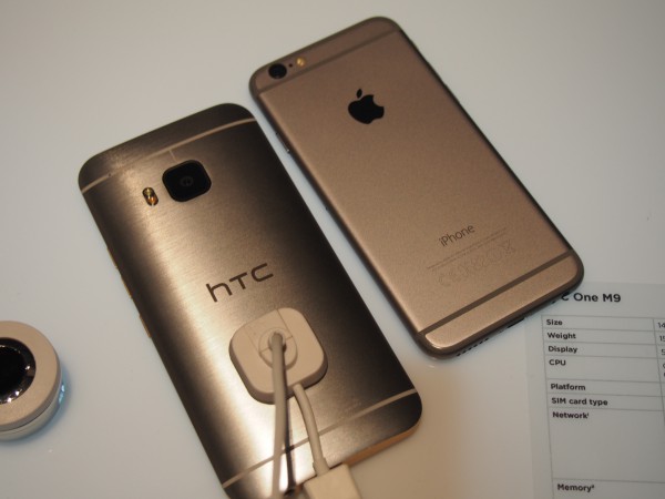 HTC One M9 ja iPhone 6 vierekkäin