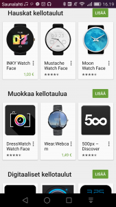 Lisää kellotauluja saa Google Playn kautta
