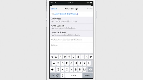 Jos tapana on usein lähettää samoille ryhmille sähköposteja, iOS 9:n Mail-sovellus osaa tarjota vastaanottajia automaattisesti.