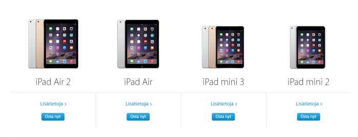 Applen iPad miniä ei enää löydy yhtiön verkkokaupan valikoimista.