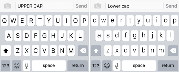 iOS 9:n näppäimistö kertoo heti, ovatko käytössä isot vai pienet kirjaimet.