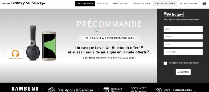 Kuvakaappaus Samsungin ranskalaisilta verkkosivuilta