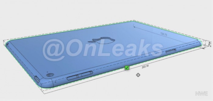 iPad mini 4:n CAD-mallinnus @OnLeaksin vuotamana.