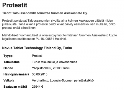 Novus Tablet Technology Finland Oy jättänyt veroja maksamatta