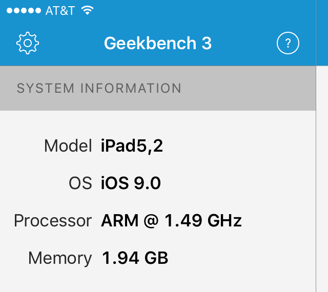 iPad mini 4:n tiedot selvisivät GeekBench-testisovelluksella.