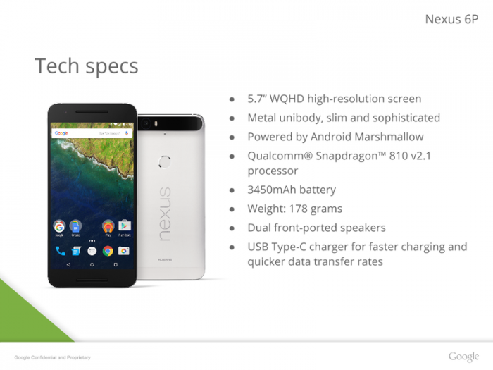 Nexus 6P:n tekniset tiedot