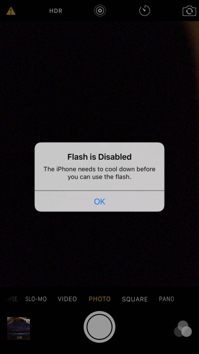 Varoitusviesti ylikuumentuneessa iPhone 6s Plussassa