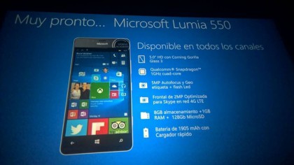 Lumia 550 -puhelimen teknisiä tietoja vuotokuvassa