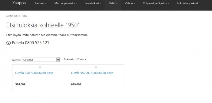 Lumia 950 ja Lumia 950 XL hinnat euroina
