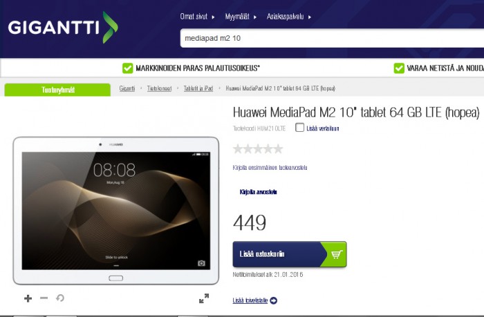 Huawei MediaPad M2 10'' Gigantti