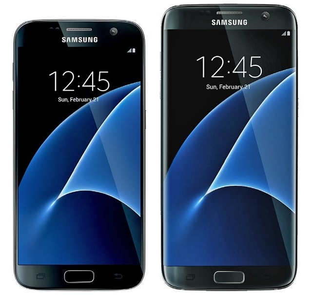 Galaxy S7 (vasemmalla) ja Galaxy S7 edge aiemmassa kuvassa