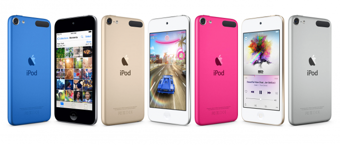 iPod touchin värivalikoimaan kuuluvat sininen, harmaa, kulta, pinkki ja hopea.