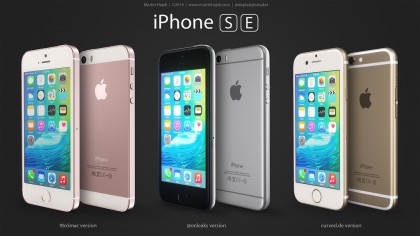 Martin Hajekin renderöinti näyttää erilaisia vaihtoehtoja huhutun iPhone SE -mallin ulkonäölle.