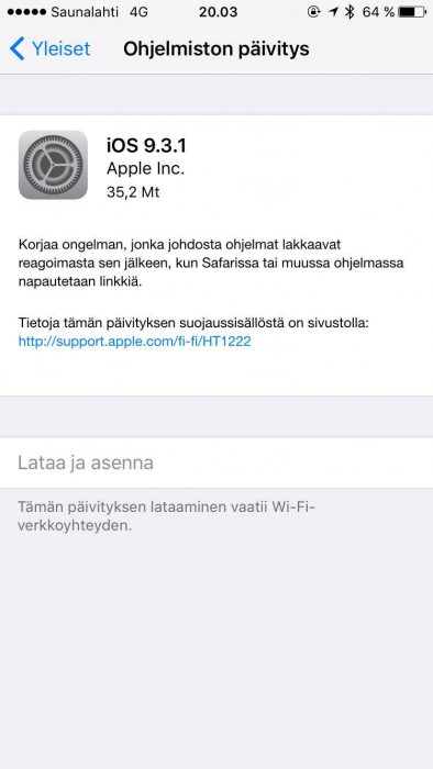 iOS 9.3.1 -päivitys keskittyy korjaamaan käyttäjiä vaivanneen linkkibugin.