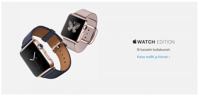 Apple Watch Edition on valmistajan sivuilla piilotettu rannekkeiden ja tarvikkeiden alle.