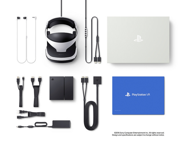 PlayStation VR -myyntipakkauksen koko sisältö.