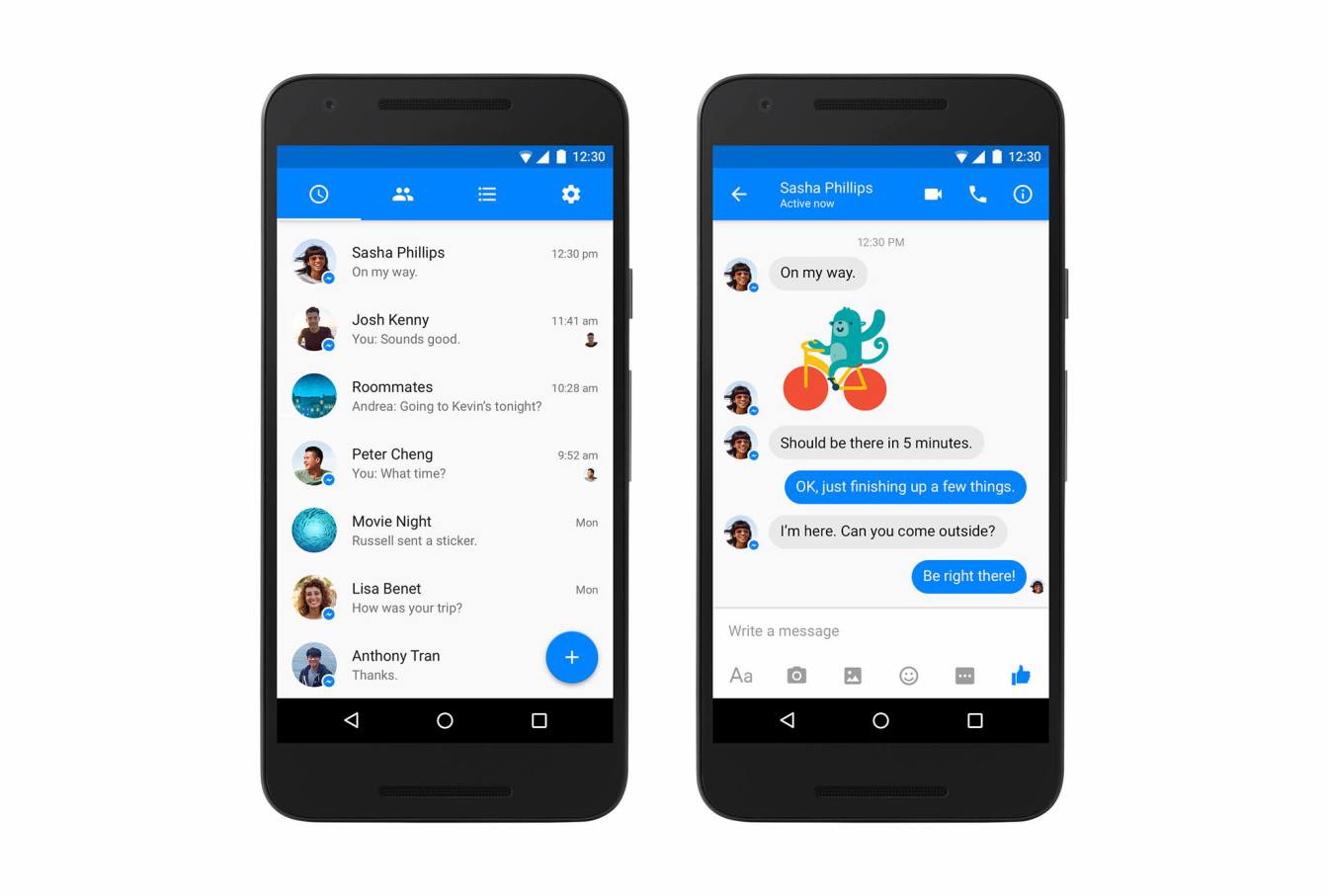 Facebook Messengerin uusi ilme Androidilla on Googlen Material Design -suuntauksen mukainen.