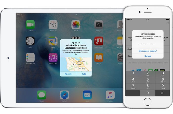 Apple ID iOS 9 kaksiosainen todennus