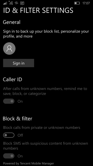 Windows 10 Mobile ID & Filter