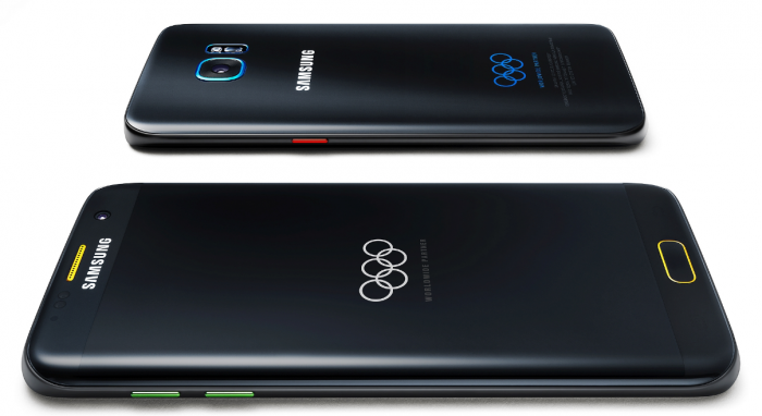Samsung Galaxy S7 edge Olympic Games Edition eroaa perusversiosta design-detaljeiltaan.