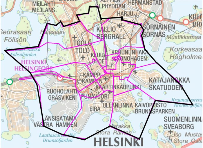 Kympin kyytikampanja on voimassa vain tällä Helsingin kantakaupungin alueella.