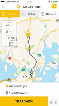 Taksi Helsinki -sovellus iPhonessa.
