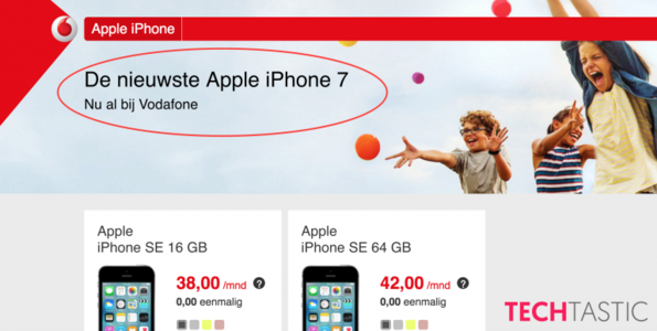 iPhone 7 -maininta Vodafonen sittemmin jo poistetulla sivulla.
