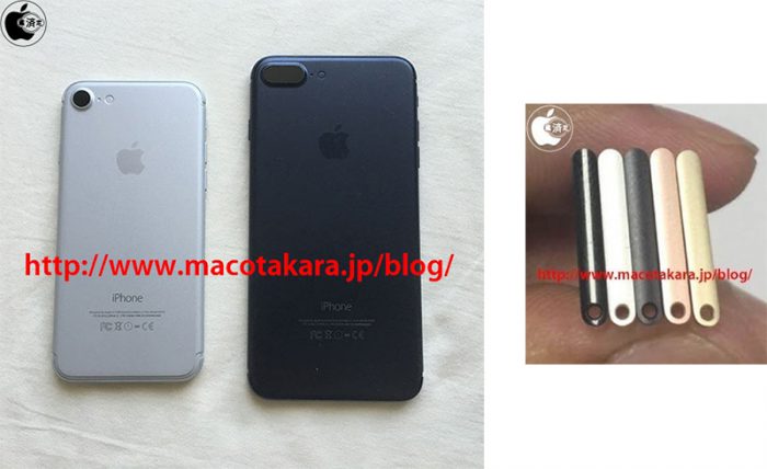 MacOtakaran vuotokuvassa oikealla näkyy iPhone 7:n SIM-korttiteline viidessä eri värissä.