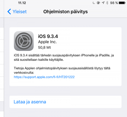 iOS 9.3.4 -päivitys.