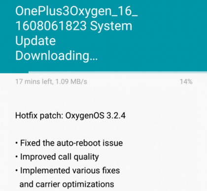 OnePlus 3:n Oxygen OS 3.2.4 -päivitys.