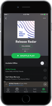 Spotify Release Radar kokoaa suosikkijulkaisut yhteen paikkaan.