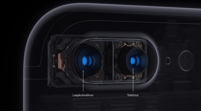 Applen iPhone 7 Plussan kaksoiskamerassa on laajakulma- ja telelinssit.