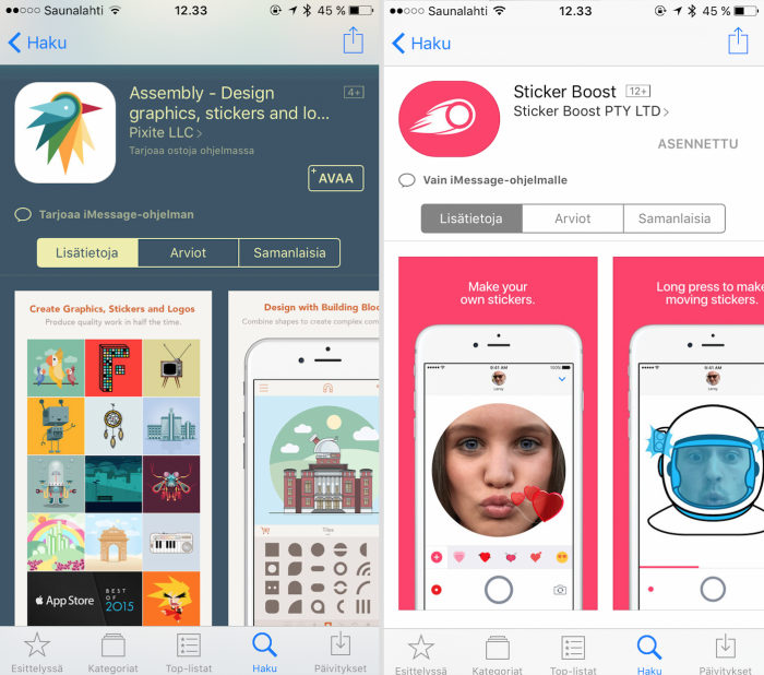 Assembly ja Sticker Boost ovat ladattavissa App Storesta.
