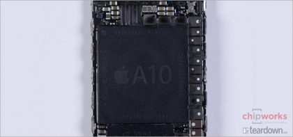 Apple A10 -järjestelmäpiiri Chipworksin kuvassa.