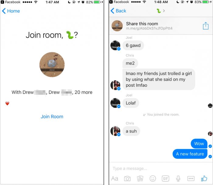Facebook Messengerissä parhaillaan testattava piilo-ominaisuus: Rooms-ryhmäkeskustelut.