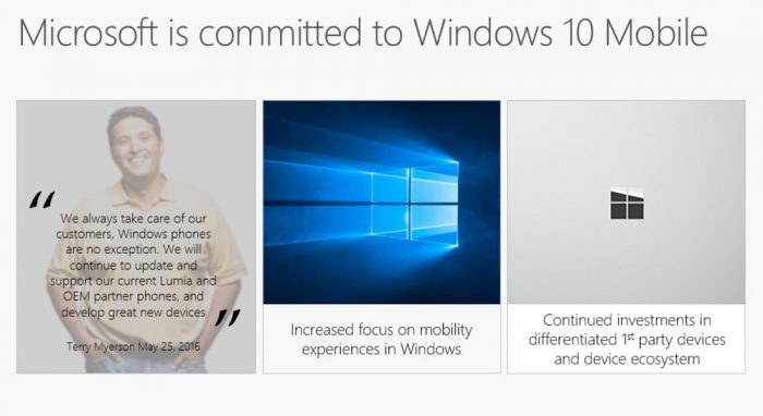Näin Microsoft vakuuttaa sitoutumistaan Windows 10 Mobileen.