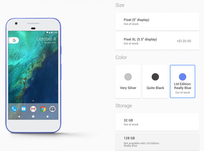 Siniset Pixelit ovat loppuneet jo Google Storesta.