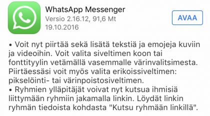 WhatsApp päivittyi iPhoneilla.