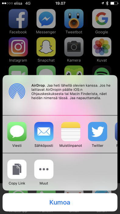 Jaa sovelluksia iOS 10