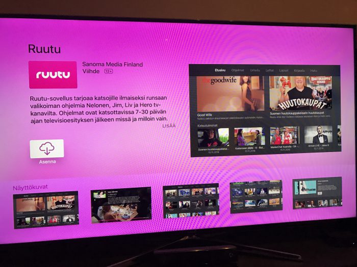 Ruutu-sovellus Apple TV:llä.