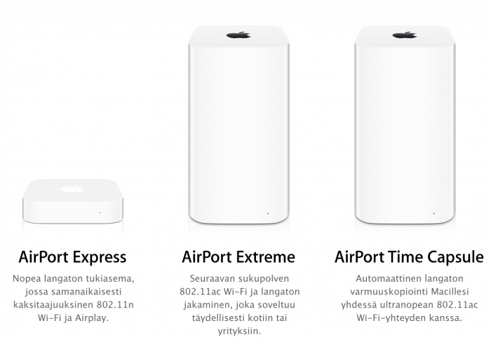 Applen AirPort-laitteet.