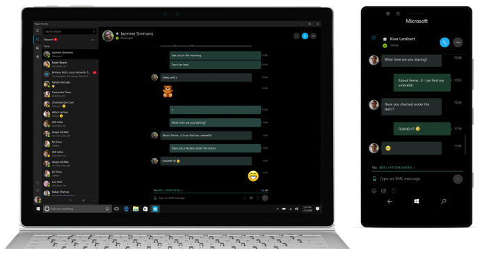 SMS-tekstiviestit puhelimesta näkyvät nyt Windows 10 -tietokoneen Skype Preview -sovelluksessakin.