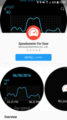 Samsungin uusi nopeusmittarisovellus Gear S3:lle.