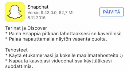 Snapchat kertoo päivityksensä sisällöstä.