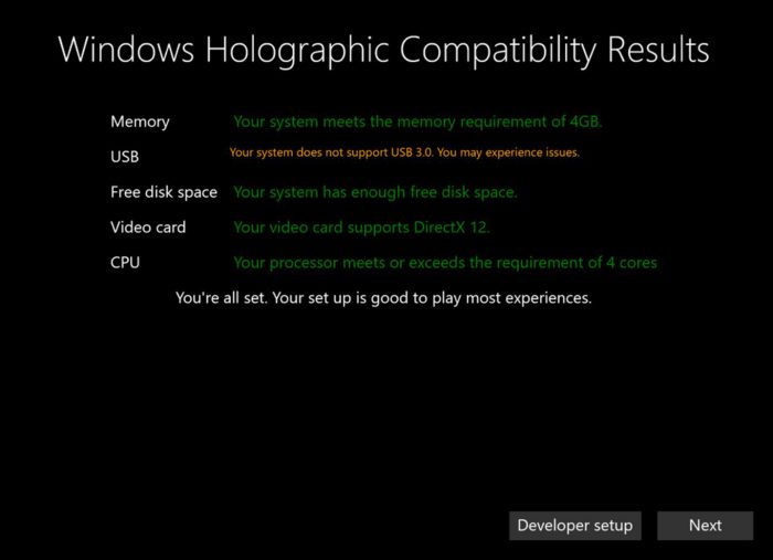 Windows Holographicin laitevaatimukset.